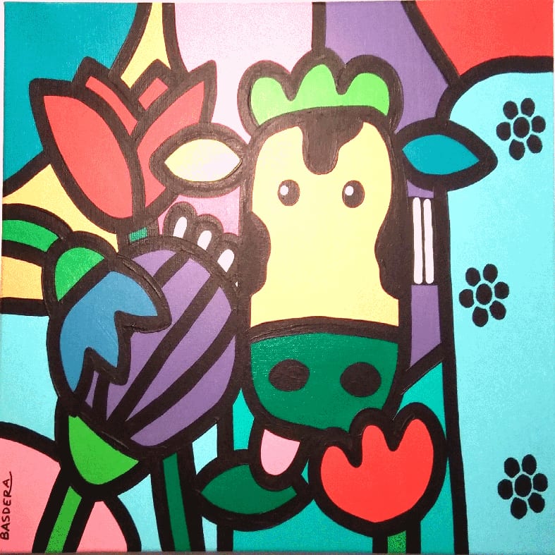 Kuh Lisa mit Blumenstrauß von Prof. Franz Basdera