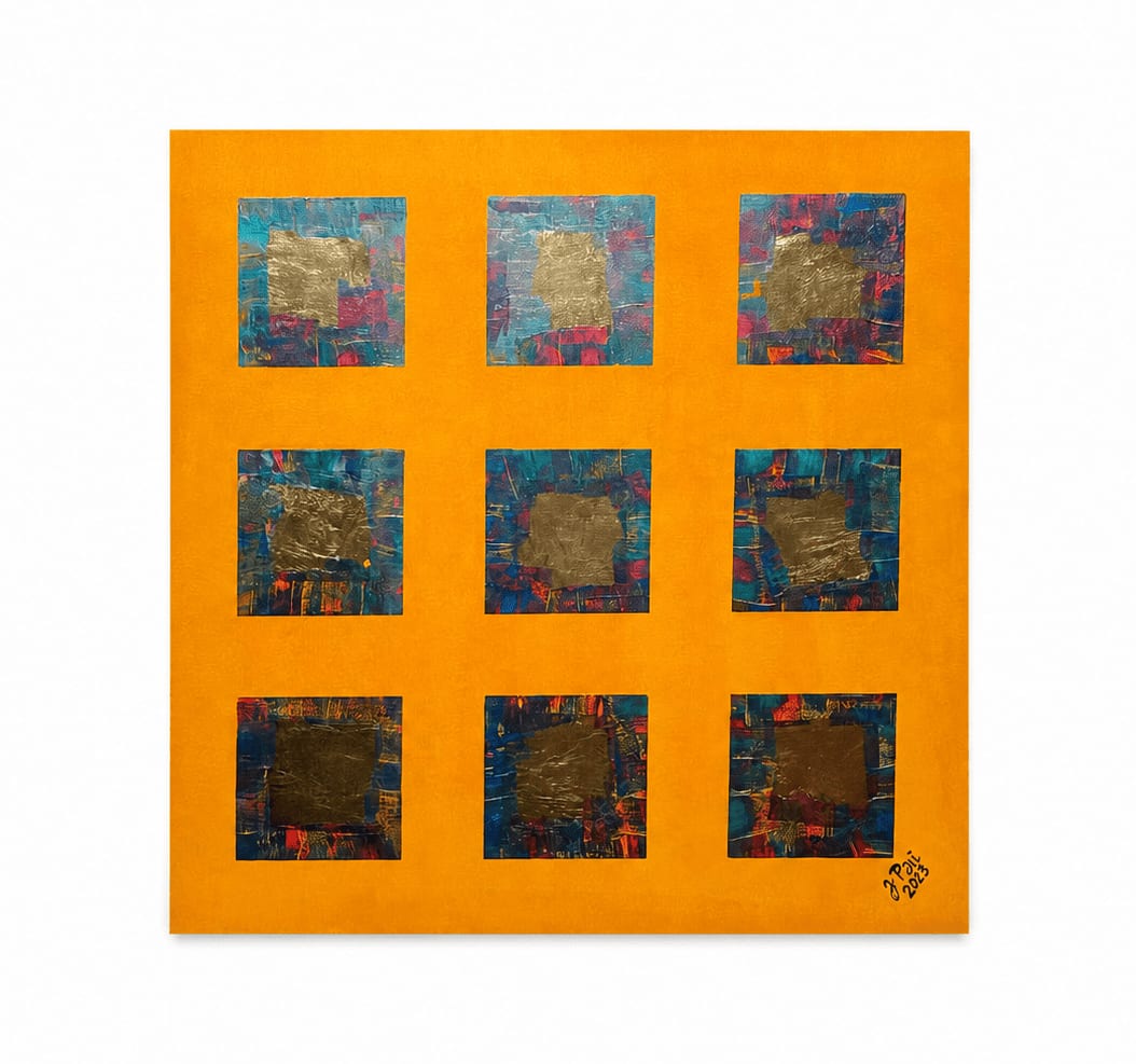 Quadratisch gelb mit Metalloberfläche von Josef Paukner